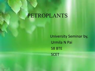 PETROPLANTS
University Seminar by,
Urmila N Pai
S8 BTE
SCET
 