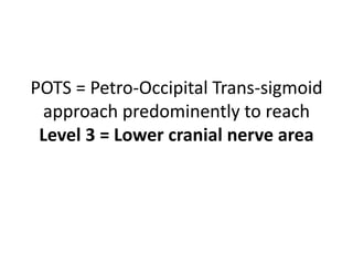 The tentorium (*) is cut, taking care not to injure the
trochlear nerve.
The tentorium is further cut until
the tentorial notch is
reached. With retraction of the
temporal lobe the optic (II),
oculomotor
(III) and contralateral oculomotor
(IIIc) nerves are seen.
 