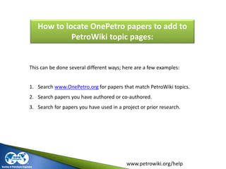 Step One: Find the PetroWiki topic page
Log into PetroWiki
Log in is not required to SEARCH
It is required to EDIT.
Search...