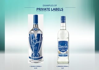 EXAMPLES OF
PRIVATE LABELS
• SLAVA-V VODKA •
0,75L
• ZIRKOVA VODKA •
0,7L
 
