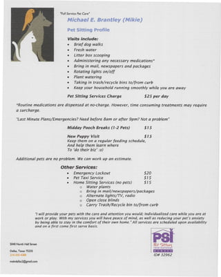Pet Sitting Profile With Psi Logo 30001