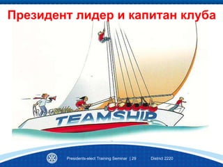 Presidents-elect Training Seminar | 29 District 2220
Президент лидер и капитан клуба
 