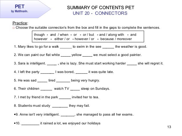 PET Unit 20 Summary of Contents PET