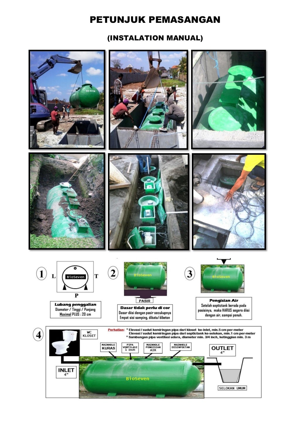 Petunjuk pemasangan IPAL BioSeven septictank blower & stp (horisontal)