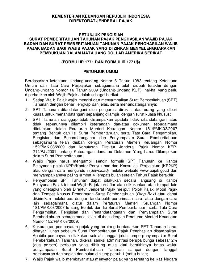 Petunjuk pengisian spt 1771 dan 1771