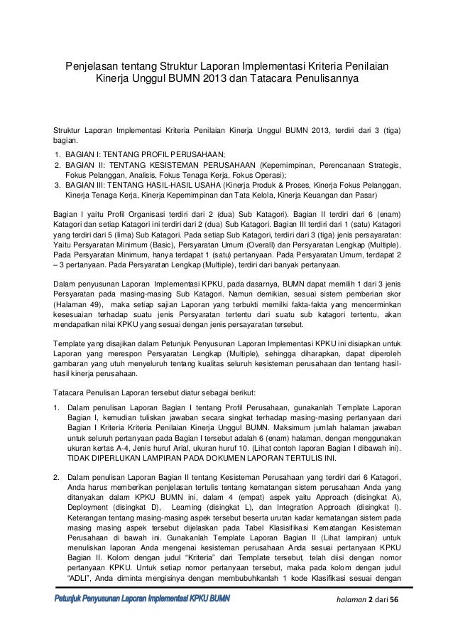 Petunjuk Penyusunan Laporan Implementasi Kpku Tahun 2013