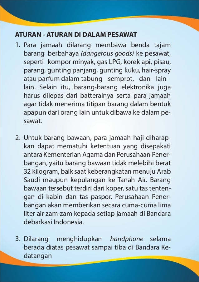 Petunjuk praktis bagi Jamaah Haji di pesawat dan pemondokan