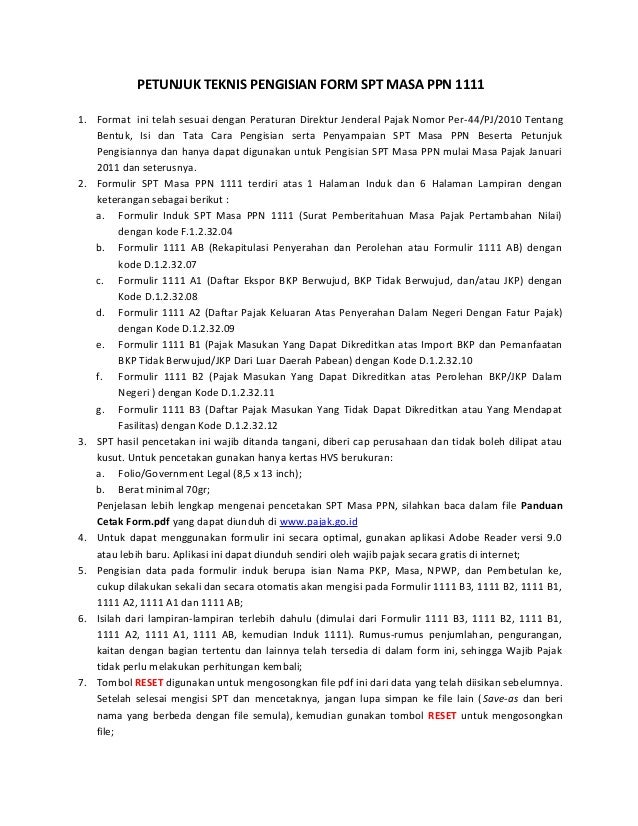 Petunjuk teknis pengisian form spt ppn 1111
