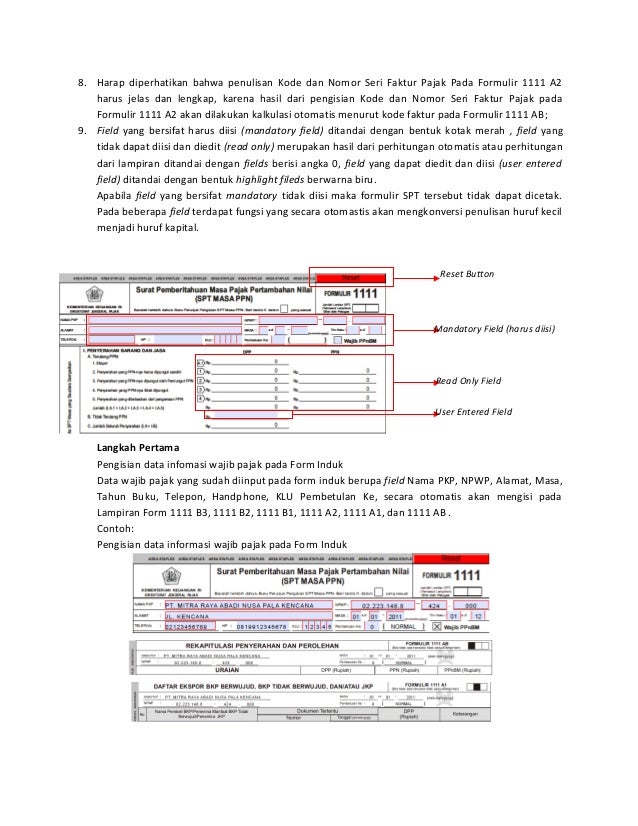 petunjuk teknis pengisian form spt ppn 1111 form 1111