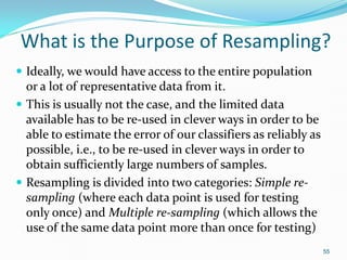 What is the Purpose of Resampling?
 Ideally, we would have access to the entire population
or a lot of representative dat...