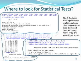 Where to look for Statistical Tests?
78
The R Software
Package contains
implementations
of all the statistical
tests discu...