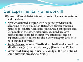 98
Our Experimental Framework III
We used different distributions to model the various features
and the class:
 Age: we a...