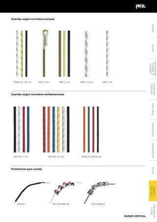 ELEMENTOS
DE AMARRE Y
ABSORBEDORES

CASCOS

ARNESES

Cuerdas según normativa europea

AXIS 11 mm

AXIS 11 mm

GRIP 12,5 mm

LINK 7 mm

ANTICAÍDAS
DESLIZANTES

PARALLEL 10,5 mm

VECTOR 12,5 mm

RESCUE CORD 8 mm

POLEAS

VECTOR 11 mm

BLOQUEADORES

DESCENSORES

CONECTORES

Cuerdas según normativa norteamericana

PROTEC

SET CATERPILLAR

ROLL MODULE

MUNDO VERTICAL

SACOS Y
ACCESSORIOS

ANCLAJES Y
CUERDAS

Protectores para cuerda

 