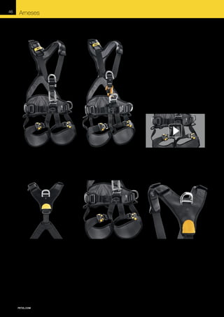46

Arneses
Puntos fuertes de los arneses AVAO BOD

AVAO BOD FAST
AVAO BOD

AVAO BOD CROLL FAST

En www.petzl.com/AVAO encontrará el
vídeo de presentación de los arneses
AVAO.

Comodidad

La construcción dorsal, en forma de
X, de los arneses AVAO está diseñada
para envolver al máximo al usuario. Este
tipo de construcción permite repartir los
esfuerzos de manera óptima y garantizar
un excelente confort de utilización
durante las suspensiones prolongadas.

El cinturón y las perneras de los arneses
AVAO son semirrígidos y anchos para
limitar los puntos de tensión y asegurar
una sujeción eficaz. Estas dos zonas
están preformadas y acolchadas con
espuma transpirable para un contacto
más agradable y una mejor ventilación.
Esta construcción también facilita la
colocación del arnés.

Los tirantes acolchados están separados
para reducir el rozamiento en el cuello.

 