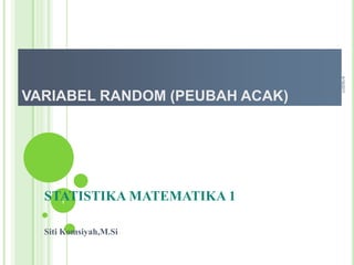VARIABEL RANDOM (PEUBAH ACAK) STATISTIKA MATEMATIKA 1 SitiKomsiyah,M.Si 4/19/2011 1 
