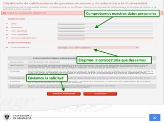 32
PROCEDIMIENTOS ADMINISTRATIVOS
NUEVO PROCEDIMIENTO DE DESCARGA DE PAPELETAS
DESDE EL PORTAL PEVAU
Comprobamos nuestros datos personales
Elegimos la convocatoria que deseemos
Enviamos la solicitud
 