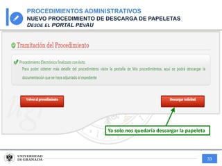 33
PROCEDIMIENTOS ADMINISTRATIVOS
NUEVO PROCEDIMIENTO DE DESCARGA DE PAPELETAS
DESDE EL PORTAL PEVAU
Ya solo nos quedaría descargar la papeleta
 