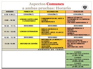 Aspectos Comunes
a ambas pruebas: Horario
 