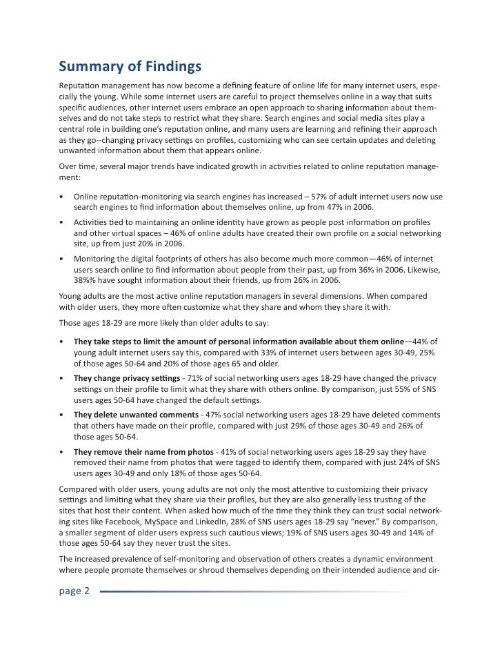 pew internet research report reputation management and research document