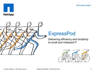ExpressPod
                   Delivering efficiency and simplicity
                   to small and midsized IT




NetApp Confidential - Internal Use Only                   1
 