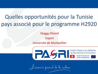Quelles opportunités pour la Tunisie
pays associé pour le programme H2920
Maggy Pézeril
Expert
Université de Montpellier
 