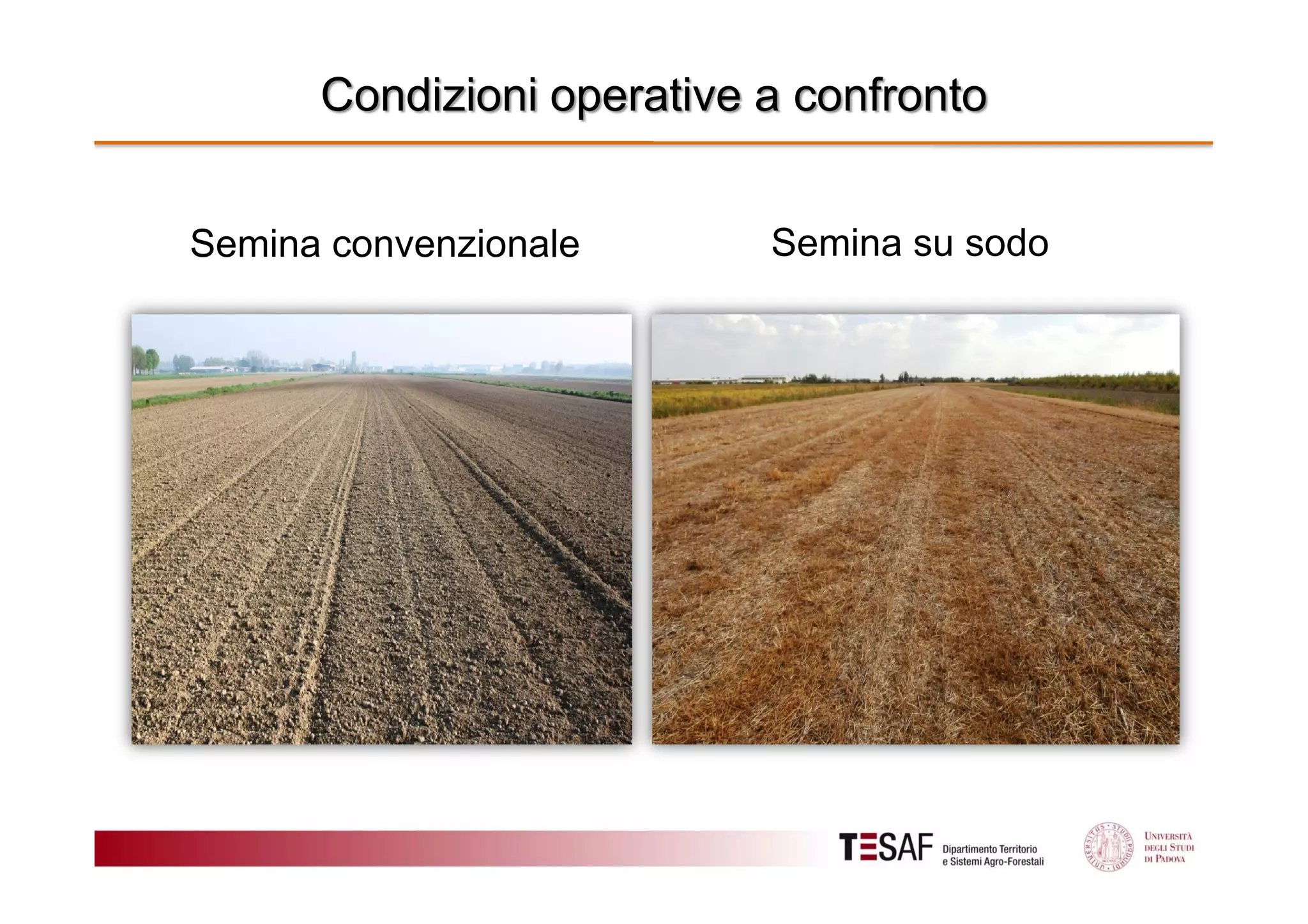 Condizioni operative a confronto
Semina convenzionale

Semina su sodo

 