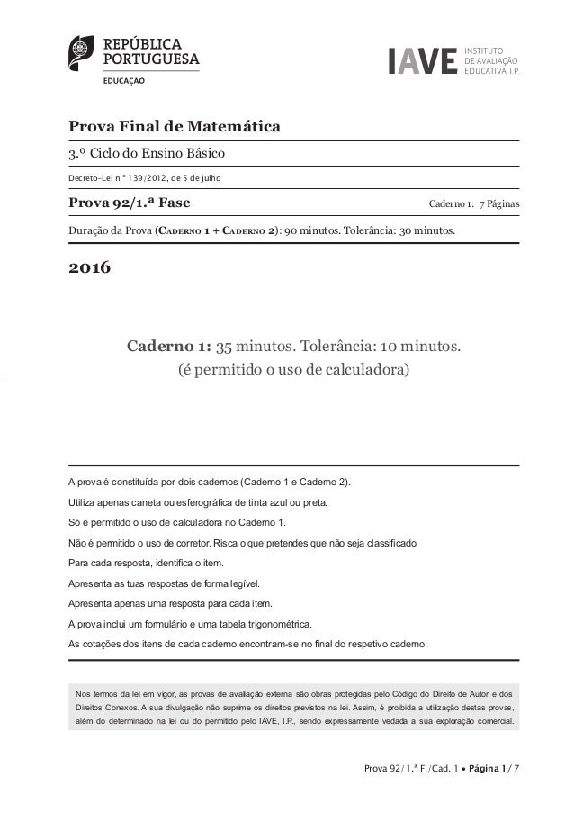 Exame matematica a 2016