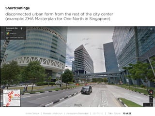10 of 23Andres Sevtsuk | Mereääre Linnafoorum | Vanasadama Masterplaan | 20171010 | Tallinn, Estonia
Shortcomings
disconnected urban form from the rest of the city center
(example: ZHA Masterplan for One North in Singapore)
 