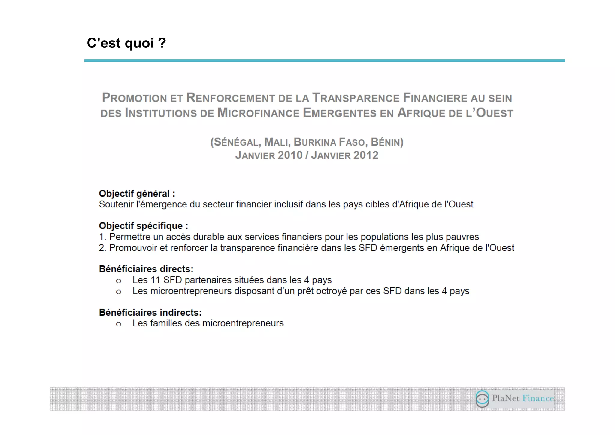 Un acteur au service du développement du
secteur
C’est quoi ?
 