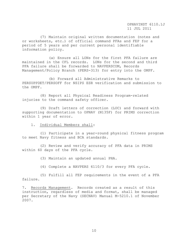 NAVY PRT Instructions 6110.1 j