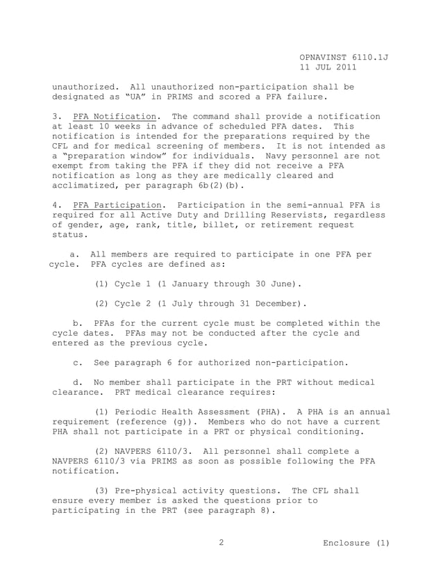 NAVY PRT Instructions 6110.1 j