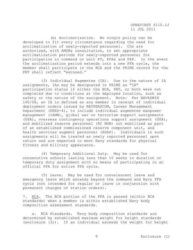 NAVY PRT Instructions 6110.1 j
