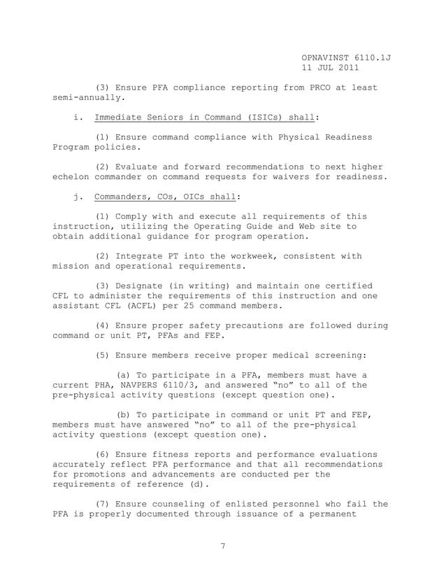 NAVY PRT Instructions 6110.1 j