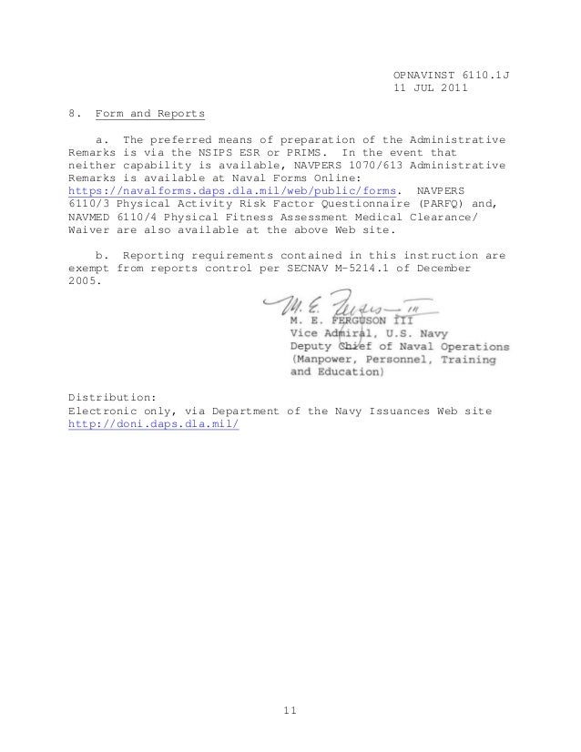 navy prt instructions 6110 1 j parfq form