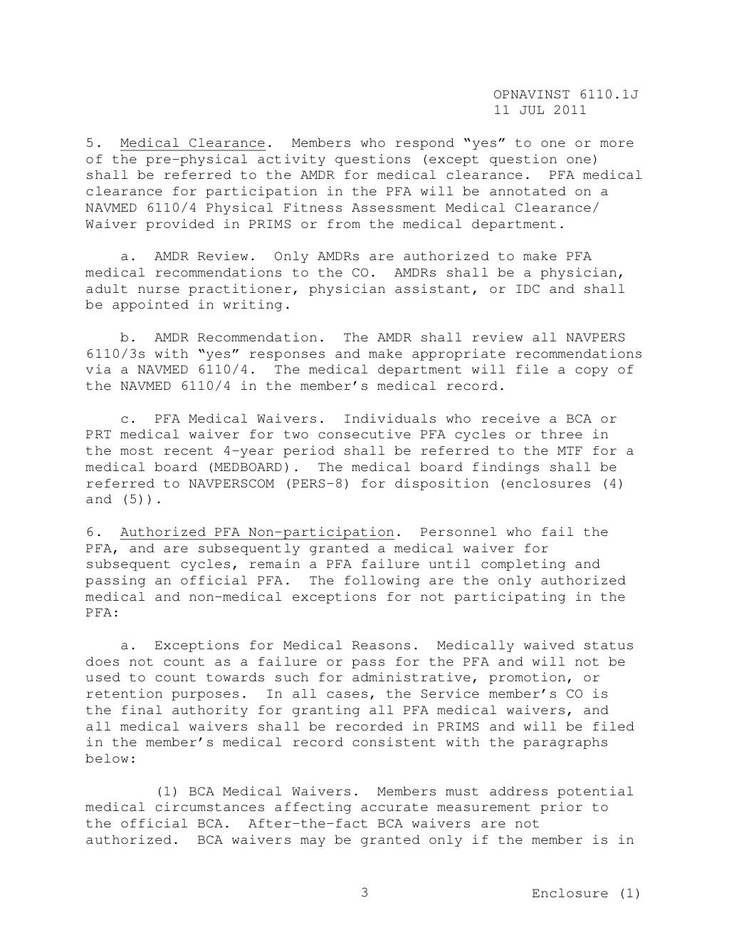 NAVY PRT Instructions 6110.1 j