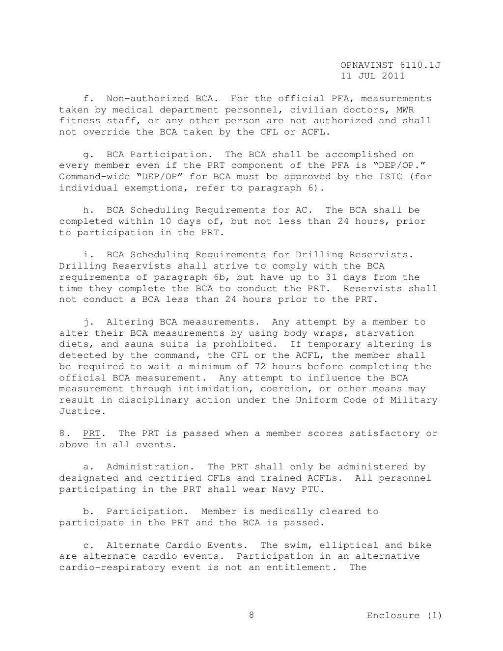 NAVY PRT Instructions 6110.1 j
