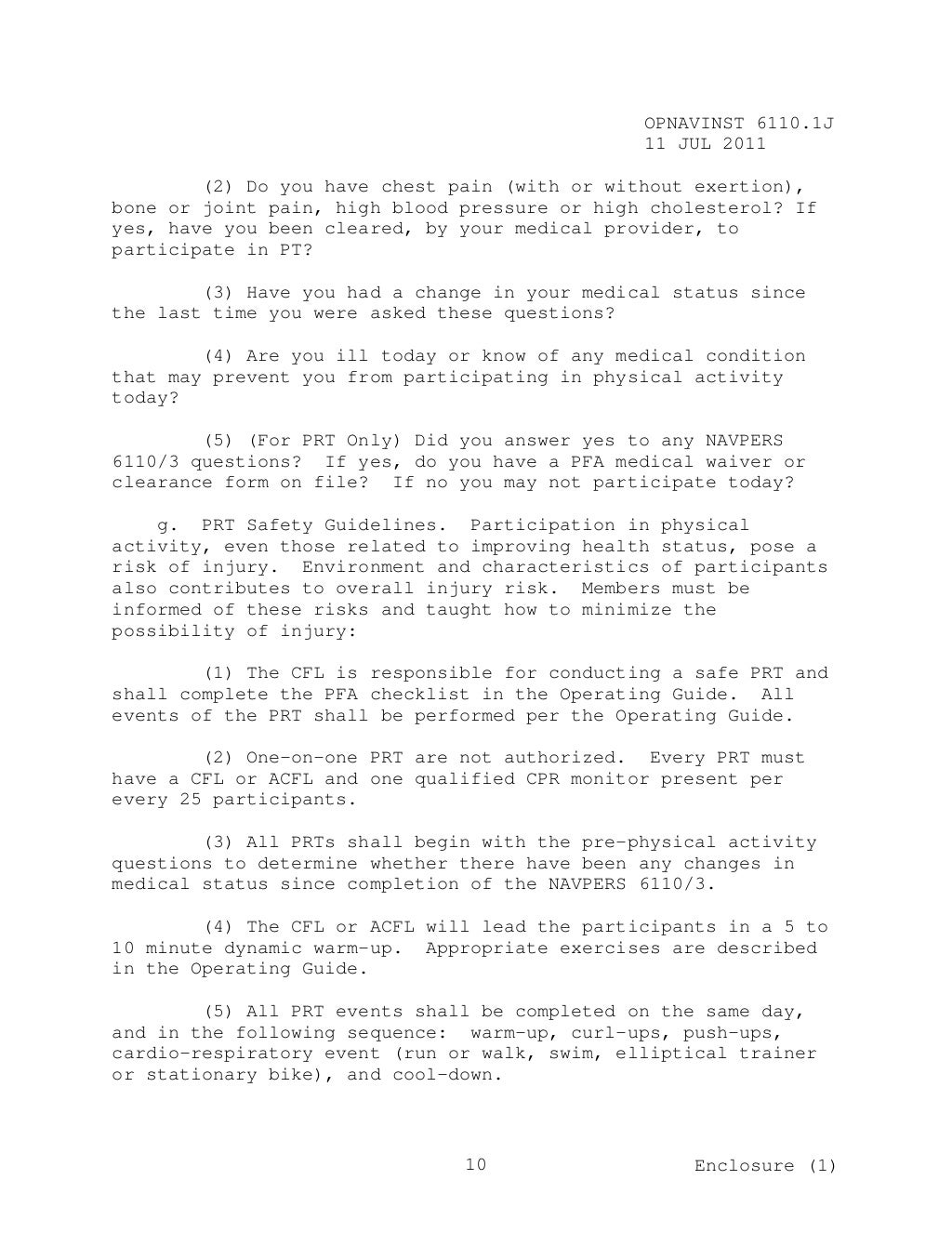 NAVY PRT Instructions 6110.1 j