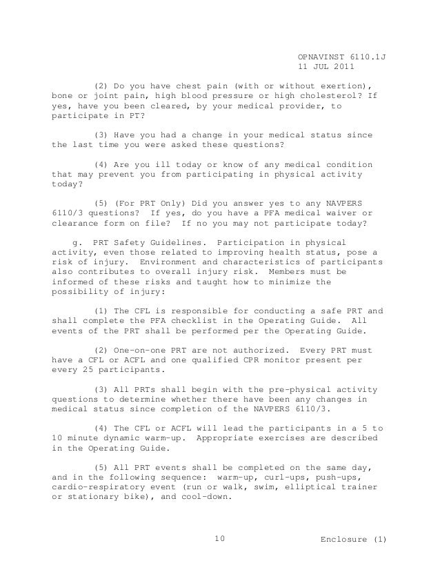 NAVY PRT Instructions 6110.1 j