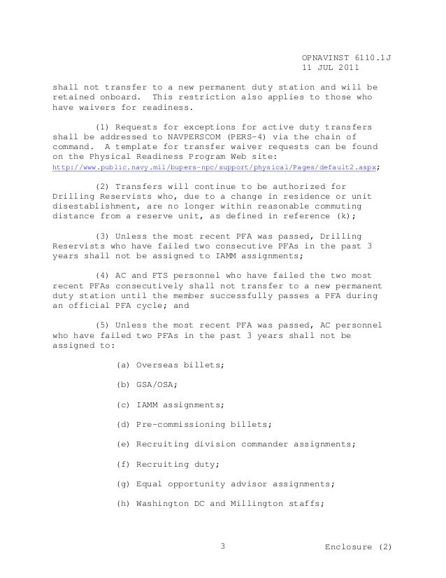 NAVY PRT Instructions 6110.1 j
