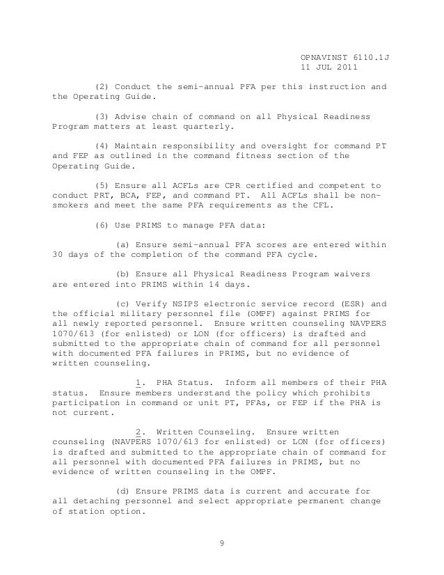 navy prt instructions 6110 1 j navy bca form