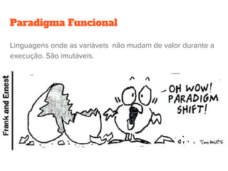 Paradigma Funcional
Linguagens onde as variáveis não mudam de valor durante a
execução. São imutáveis.
 