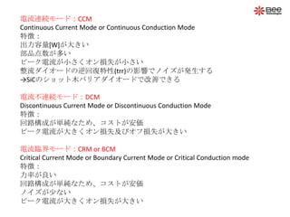 BA`ɣCCM
Continuous Current Mode or Continuous Conduction Mode
؏գ
[W]󤭤
Ʒत
ԩ`СpʧС
`ɤ؏(trr)Ӱ푤ǥΥk
SiCΥåľХꥢ`ɤǸƤǤ
BA`ɣDCM
Discontinuous Current Mode or Discontinuous Conduction Mode
؏գ
·ɤgʤᡢȤ
ԩ`󤭤pʧӥՓpʧ󤭤
R`ɣCRM or BCM
Critical Current Mode or Boundary Current Mode or Critical Conduction mode
؏գ
ʤ
·ɤgʤᡢȤ
Υ٤ʤ
ԩ`󤭤pʧ󤭤
 