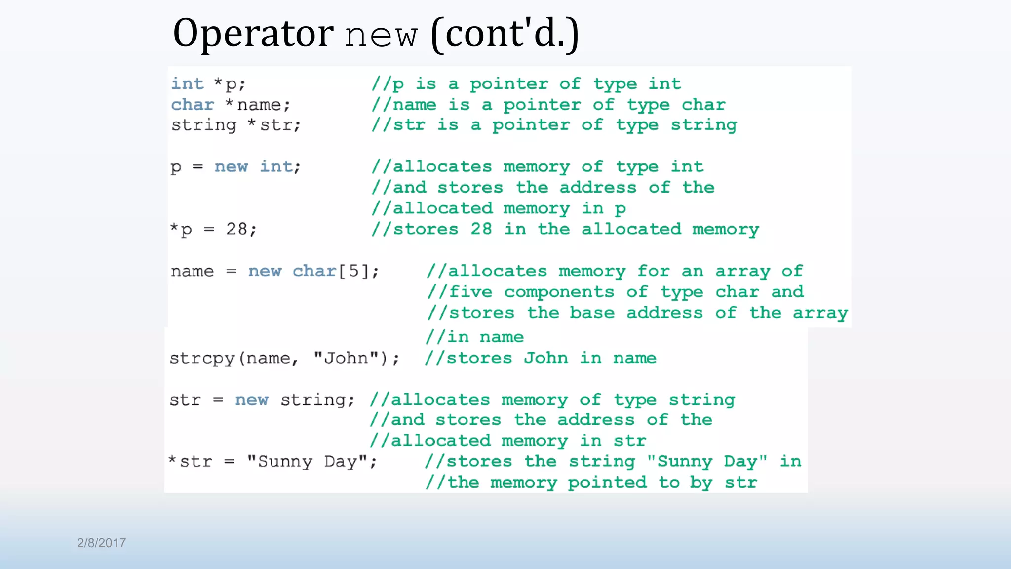 Operator new (cont'd.) 2/8/2017 