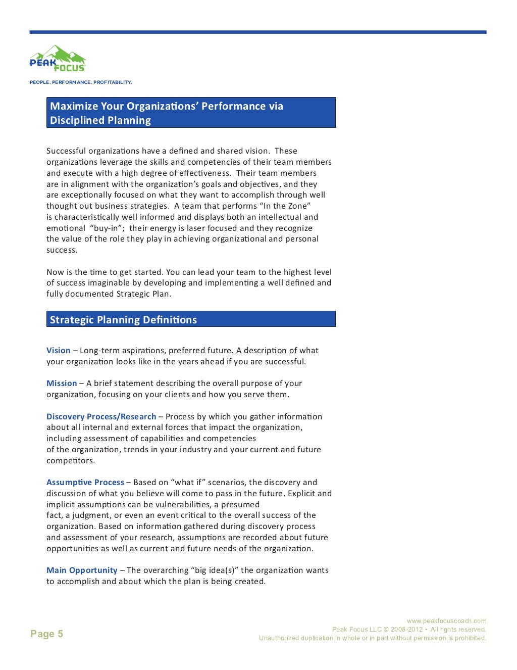 Why, What and How? Strategic Planning White Paper