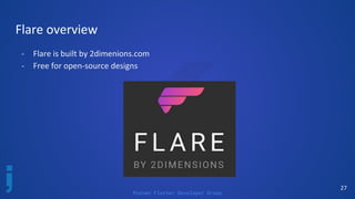 Poznan Flutter Developer Group
27
Flare overview
- Flare is built by 2dimenions.com
- Free for open-source designs
 