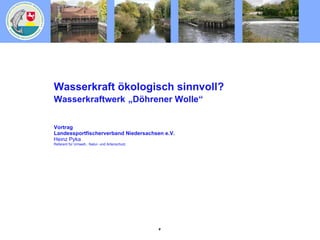 Wasserkraft ökologisch sinnvoll? Wasserkraftwerk   „Döhrener Wolle“ Vortrag Landessportfischerverband Niedersachsen e.V. Heinz Pyka Referent für Umwelt-, Natur- und Artenschutz 