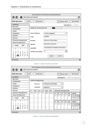Chapitre II : Planification et architecture

Figure 8 : Ajouter un nouveau parcours

Figure 9 : Liste des unités d'enseignements

16

 