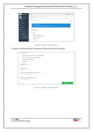 Conception et développement d’un portail Web Pour le Smart Metering 2016
56
DAHECH Hajer
Figure 35 : Interface « Activation Alerte »
La figure ci-dessous montre le formulaire d’activation du service Alerte.
Figure 36 : Formulaire « Activation Alerte »
 