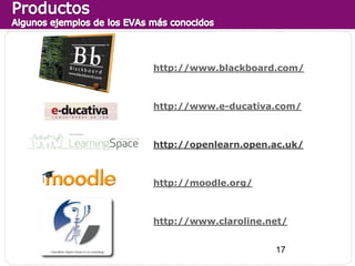 http://www.blackboard.com/



http://www.e-ducativa.com/



http://openlearn.open.ac.uk/



http://moodle.org/



http://www.claroline.net/


                      17
 