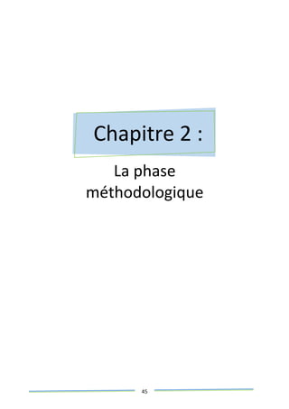 45
Chapitre 2 :
Chapitre 2 :
La phase
méthodologique
 